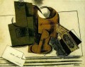 Bass bottle glass package tobacco business card 1913 cubism Pablo Picasso